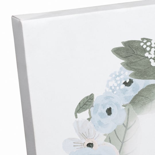 Blue Blessed Floral Wreath 16" x 16" Canvas Wall Art
